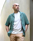 WAFFLE KNIT PREMIUM OVERSHIRT -JADE GREEN